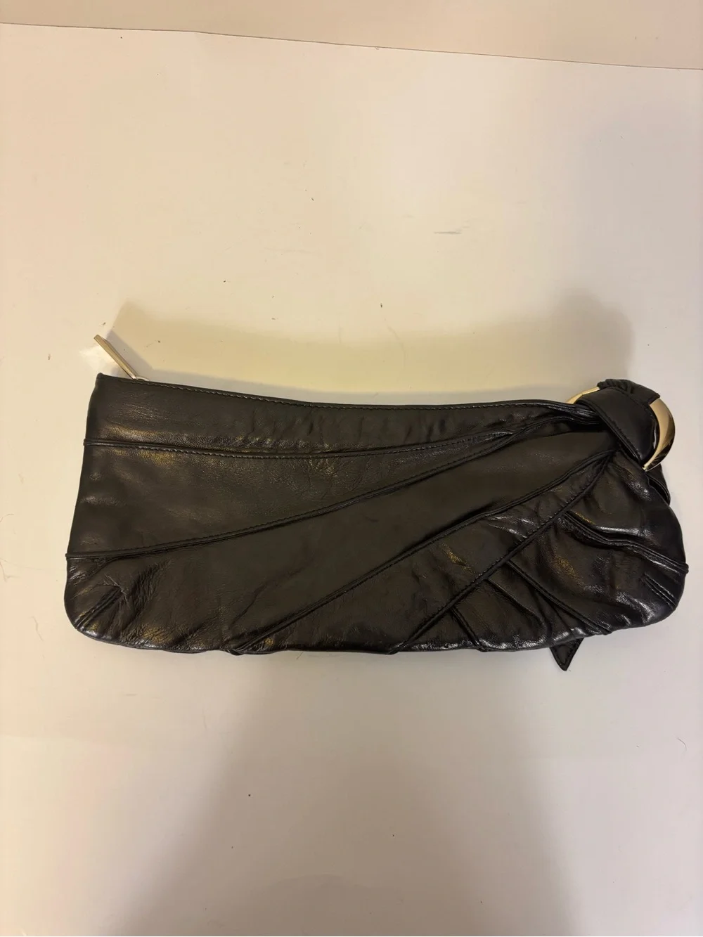 Kooba Black Leather Pleated Evening Clutch